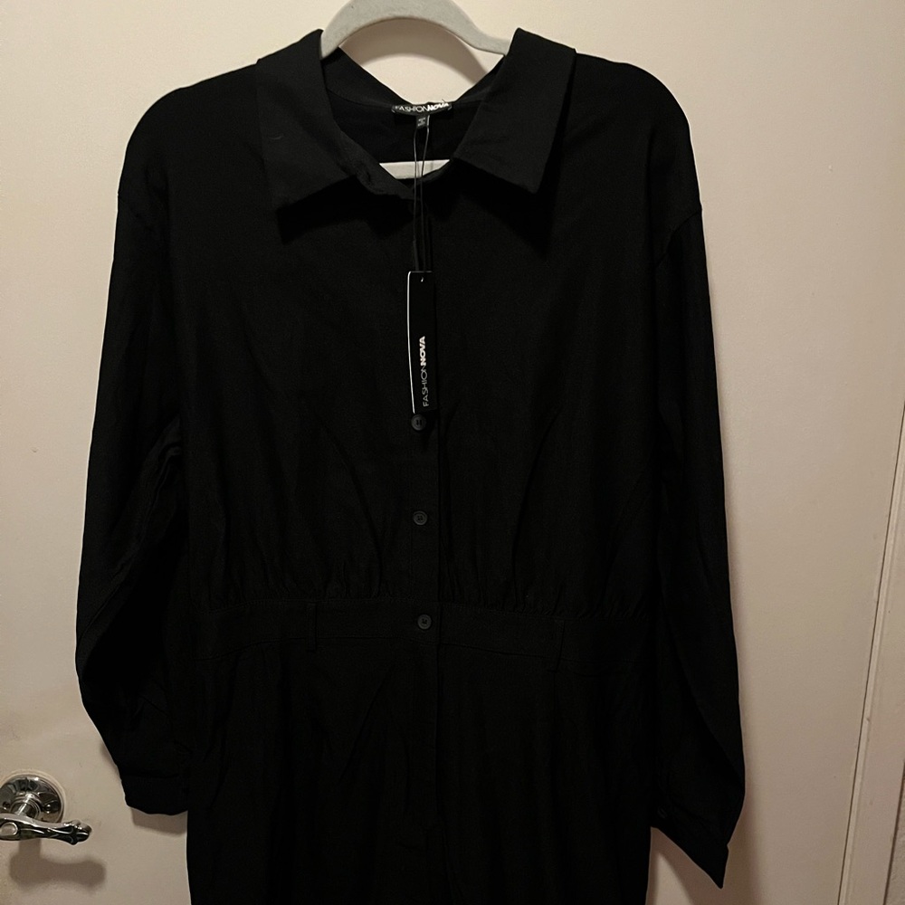 Fashion Nova Black Button-Up Romper